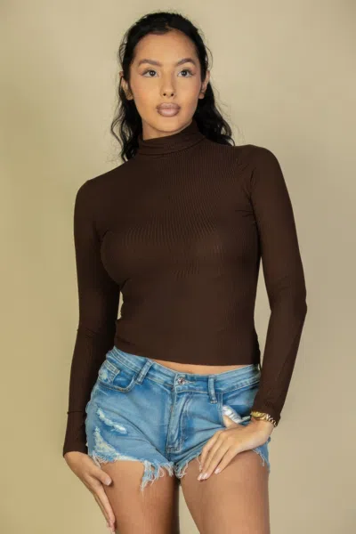Fashnzfab Women's Ribbed Turtleneck Long Sleeve Top In Multi