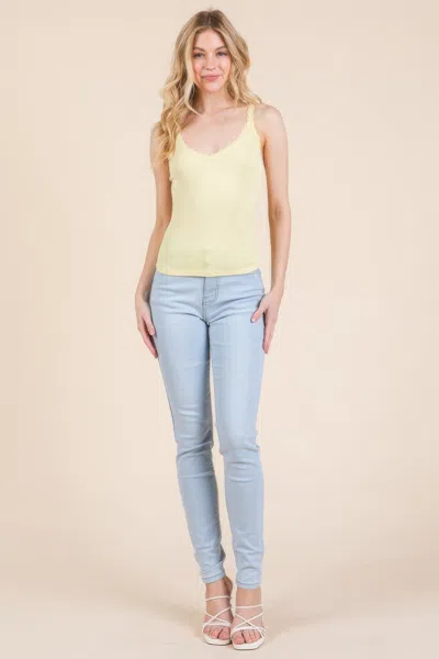 Fashnzfab Women's Ribbed V-neck Lace Trim With Strap Tank Top In Multi