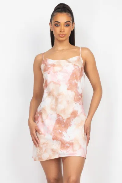 Fashnzfab Women's Satin Print Cowl Neck Dress In Multi