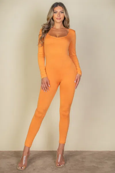Fashnzfab Women's Scoop Neck Long Sleeve Bodycon Jumpsuit In Multi