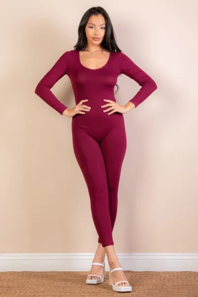 Fashnzfab Women's Scoop Neck Long Sleeve Bodycon Jumpsuit In White