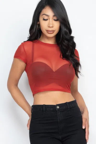 Fashnzfab Women's Sexy Mesh Sheer Short Sleeve Crop Top In Multi