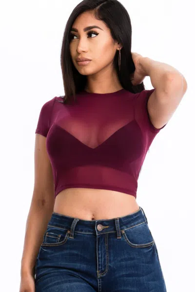 Fashnzfab Women's Sexy Mesh Sheer Short Sleeve Crop Top In White