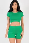 Fashnzfab Women's Short Sleeve Crop Top & Shorts Set In Green