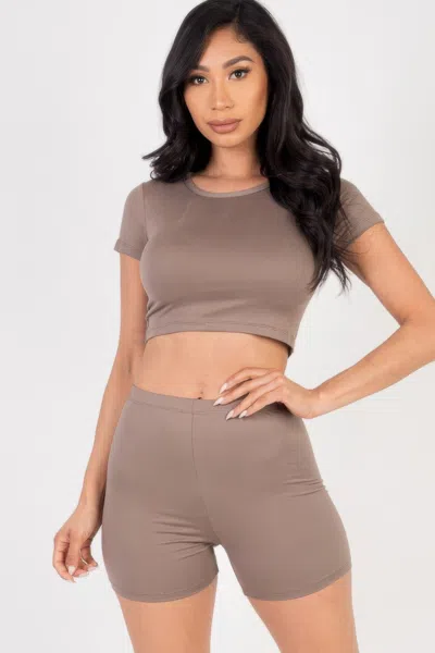 Fashnzfab Women's Short Sleeve Crop Top & Shorts Set In Grey