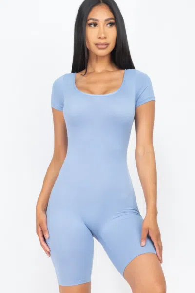 Fashnzfab Women's Short Sleeve Scoop Neck Bodycon Romper In Grey