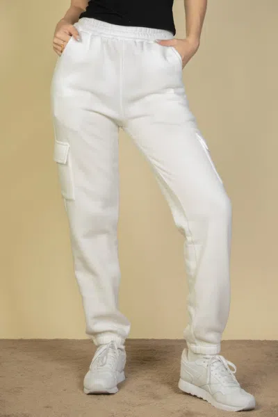 Fashnzfab Women's Side Pocket Drawstring Waist Sweatpants In White