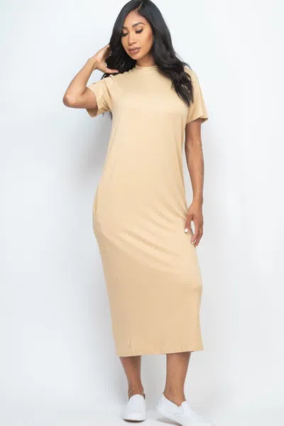 Fashnzfab Women's Side Pocket Tee Dress In Beige