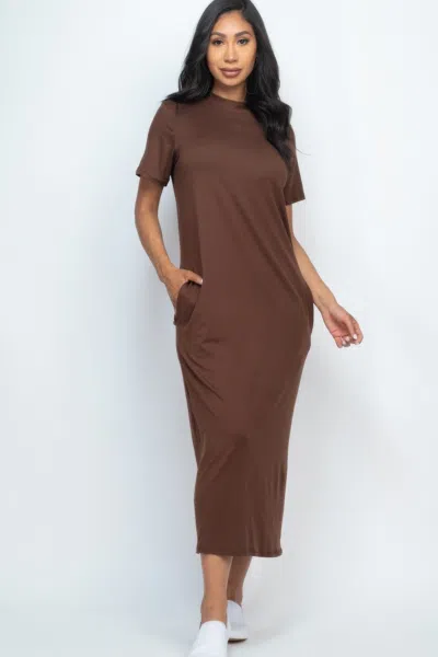 Fashnzfab Women's Side Pocket Tee Dress In Brown