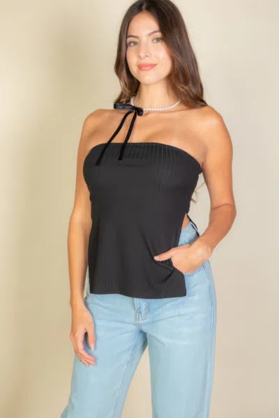 Fashnzfab Women's Side Slit Bandeau Tube Top In Black