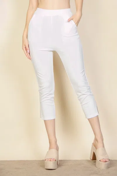 Fashnzfab Women's Slit Hem Cropped Pants In White
