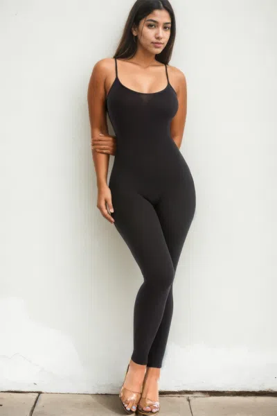 Fashnzfab Women's Solid Bodycon Cami Jumpsuit In Black
