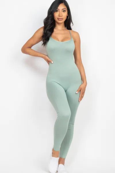 Fashnzfab Women's Solid Bodycon Cami Jumpsuit In Green