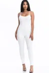Fashnzfab Women's Solid Bodycon Cami Jumpsuit In White