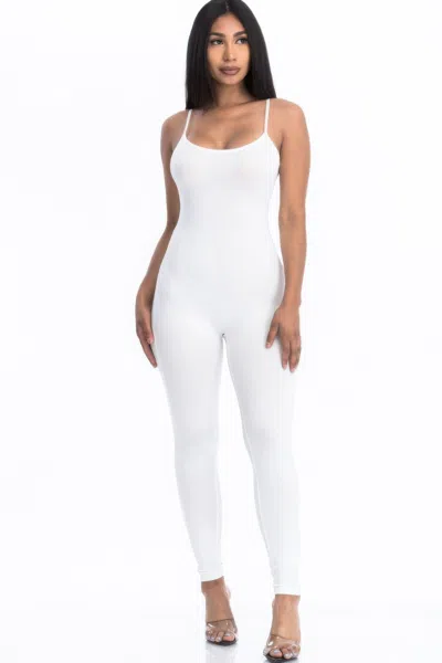Fashnzfab Women's Solid Bodycon Cami Jumpsuit In White