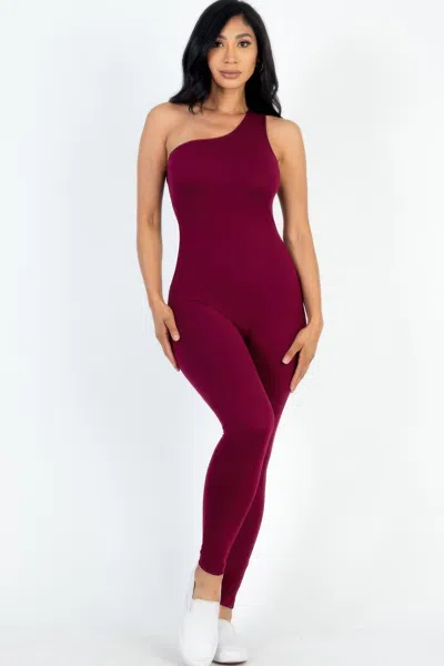 Fashnzfab Women's Solid Color One Shoulder Jumpsuit In White