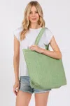 Fashnzfab Women's Solid Crochet Straw Bag In Green
