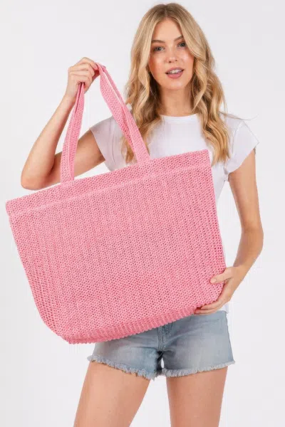 Fashnzfab Women's Solid Crochet Straw Bag In Pink