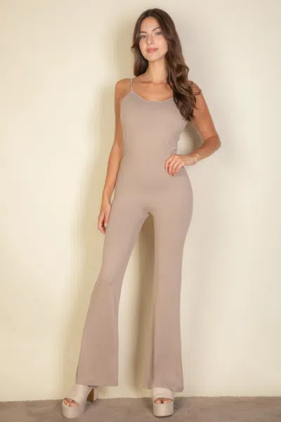 Fashnzfab Women's Solid Sleeveless Wide Leg Jumpsuit In Grey