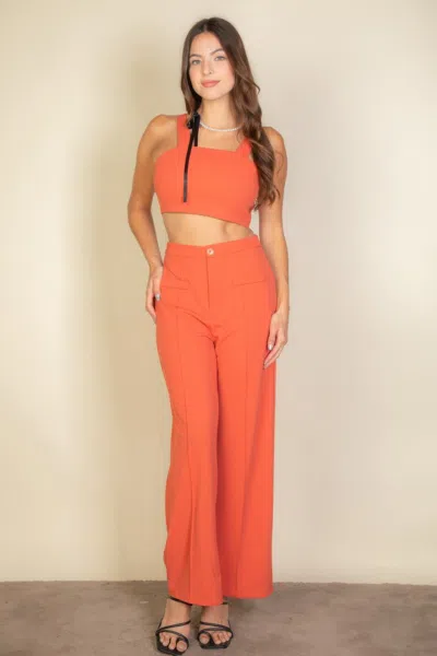 Fashnzfab Women's Solid Tank Top & Wide Leg Pants In Multi