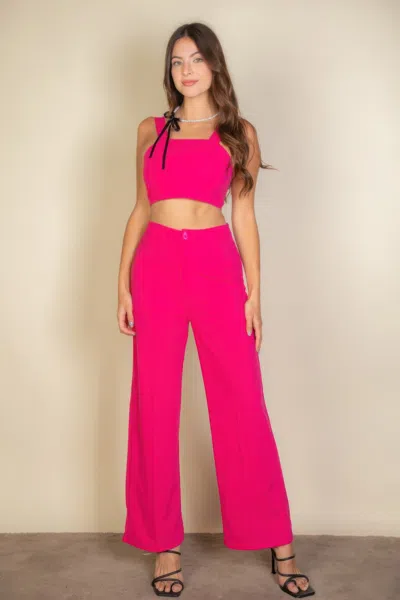 Fashnzfab Women's Solid Tank Top & Wide Leg Pants In Pink