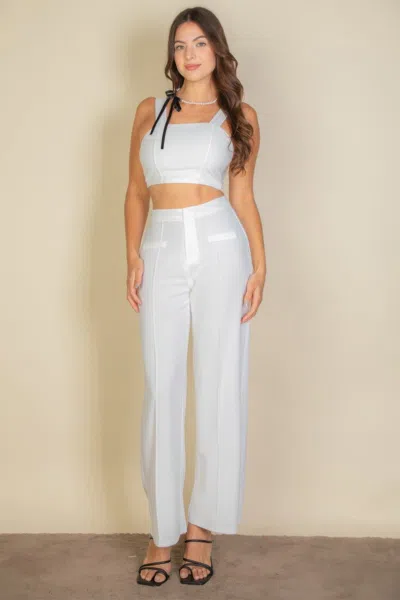 Fashnzfab Women's Solid Tank Top & Wide Leg Pants In White
