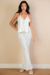 Fashnzfab Women's Split Front Backless Halter Top & Flare Pants Set In White