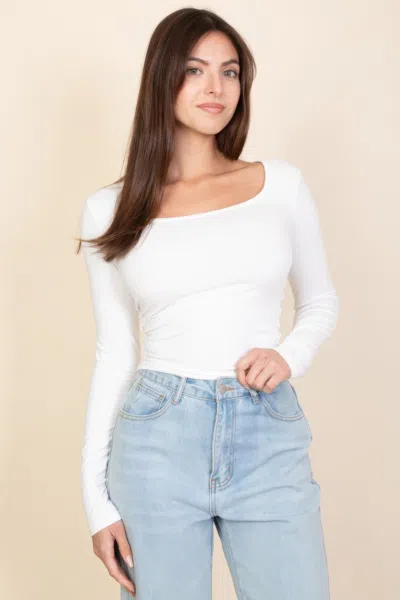 Fashnzfab Women's Square Neck Long Sleeve Top In White