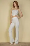 Fashnzfab Women's Strapless Corset Top & Flare Pants Set In White