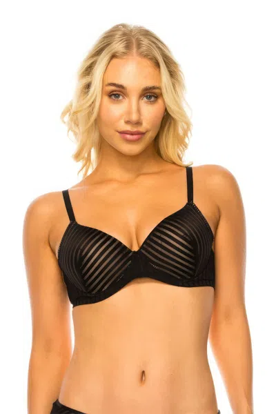 Fashnzfab Women's Stripe Lace Bra In Black