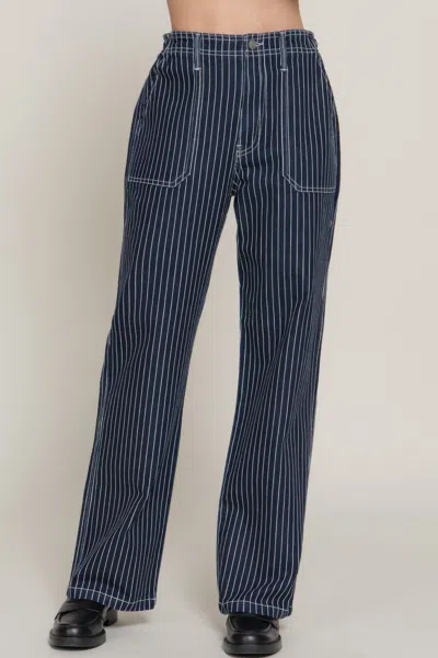 Fashnzfab Women's Stripe Stretch Denim Straight Pants In Blue