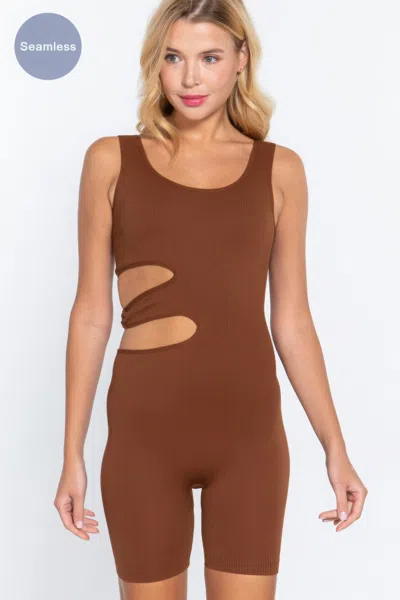 Fashnzfab Women's Suave Cut-out Seamless Romper In Brown