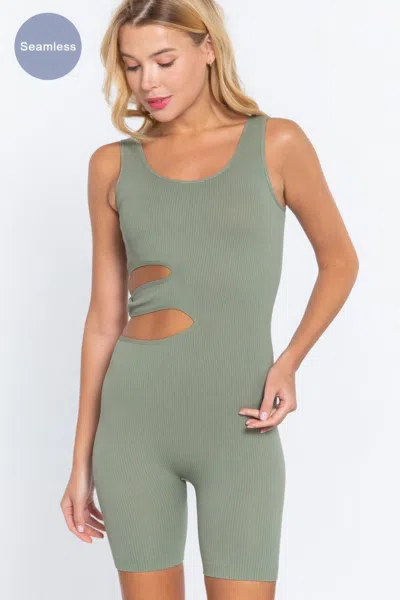 Fashnzfab Women's Suave Cut-out Seamless Romper In Green