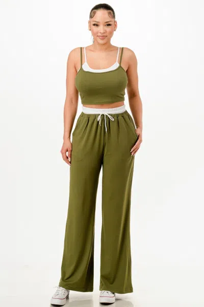 Fashnzfab Women's Tank Top And Sweatpant Set In Green