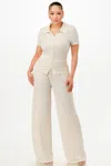 Fashnzfab Women's Textured Polo Top And Pants Set In White