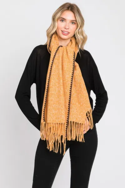 Fashnzfab Women's Textured Solid Fringe Scarf In Brown