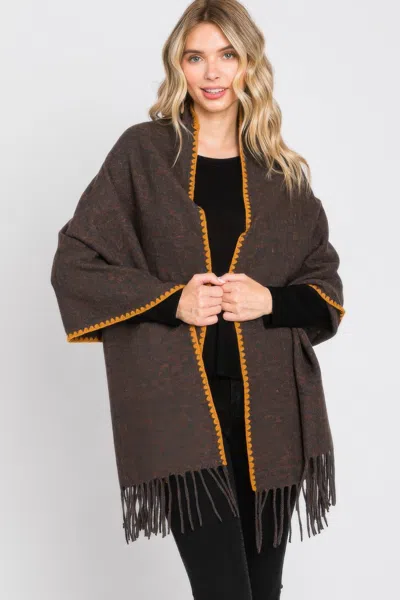 Fashnzfab Women's Textured Solid Fringe Scarf In Brown