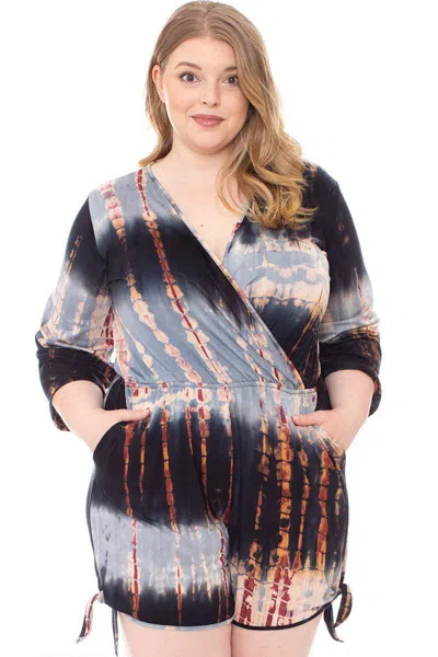 Fashnzfab Women's Tie Dye Wrap Plussize Romper In Multi