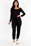 Fashnzfab Women's Tie Waist Long Sleeve Jumpsuit In Black