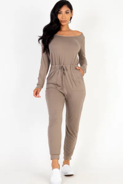 Fashnzfab Women's Tie Waist Long Sleeve Jumpsuit In Grey