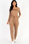 Fashnzfab Women's Tie Waist Long Sleeve Jumpsuit In Multi