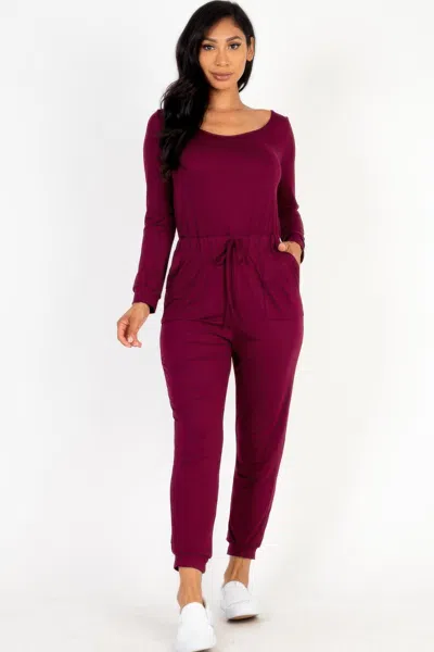 Fashnzfab Women's Tie Waist Long Sleeve Jumpsuit In White