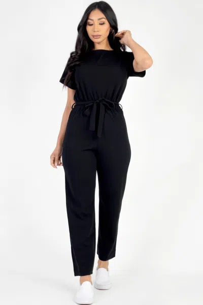 Fashnzfab Women's Tie Waist Relaxed Jumpsuit In Black