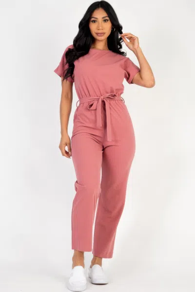 Fashnzfab Women's Tie Waist Relaxed Jumpsuit In Pink