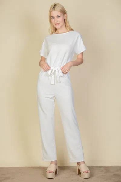 Fashnzfab Women's Tie Waist Relaxed Jumpsuit In White