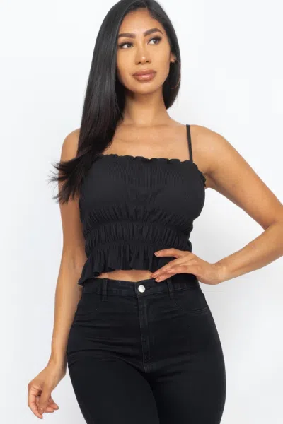 Fashnzfab Women's Tiered Shirred Body Crop Top In Black