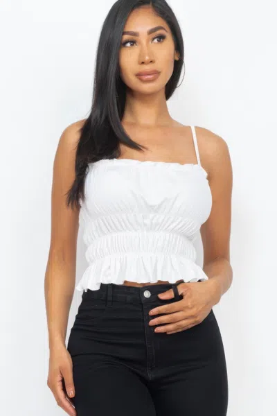 Fashnzfab Women's Tiered Shirred Body Crop Top In White