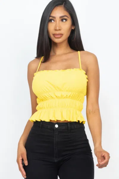 Fashnzfab Women's Tiered Shirred Body Crop Top In Yellow