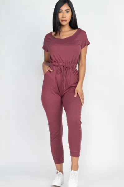 Fashnzfab Women's Two-way Shoulder Drawstring Jumpsuit In Black