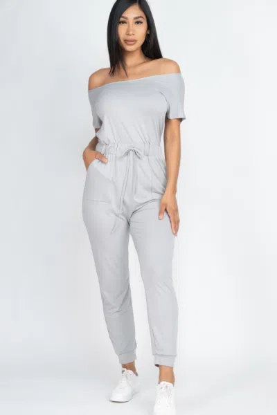 Fashnzfab Women's Two-way Shoulder Drawstring Jumpsuit In Blue